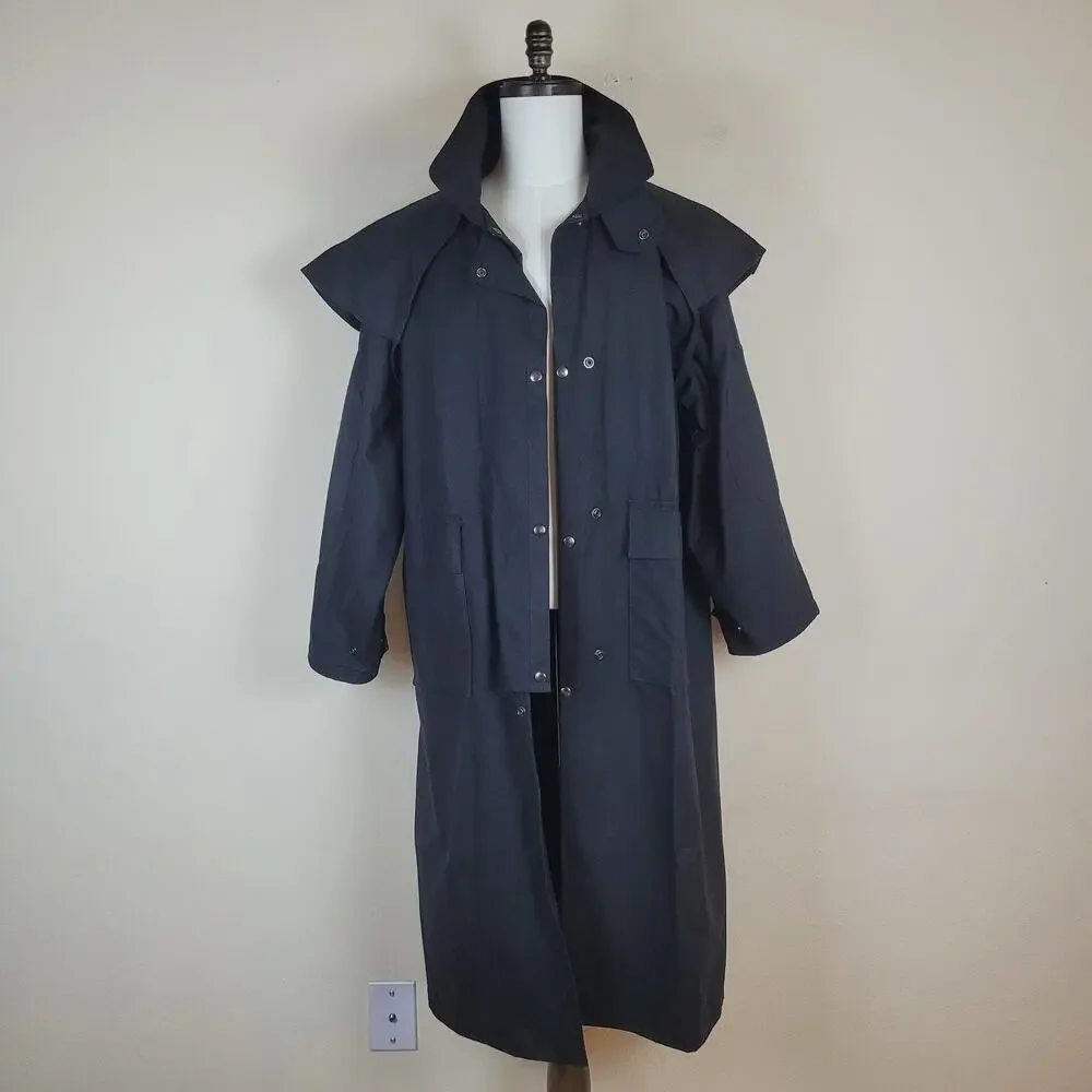 Stockman Coat Large Black Waxed Canvas Drover Duster Riding Western Australia